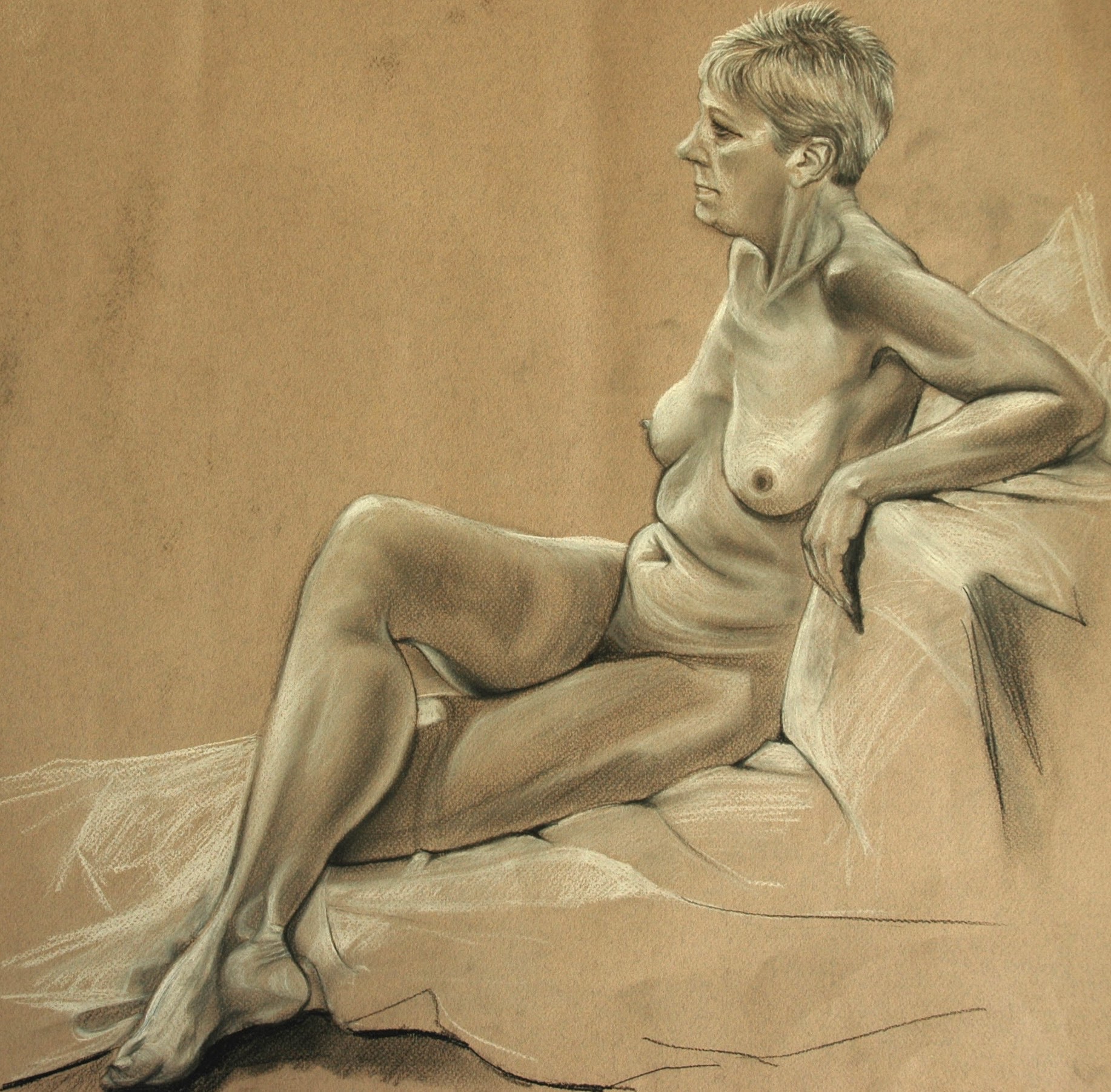 Lesley, Life Drawing, Charcoal & Chalk 60cm x 60cm